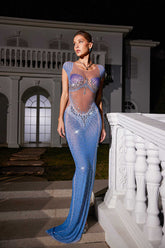 Odin Rhinestone Printed Mesh Maxi Dress